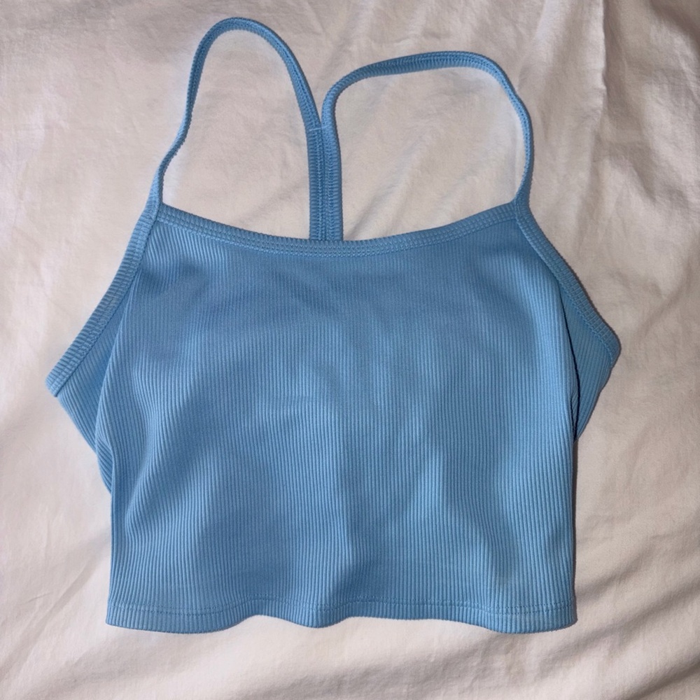 ALO Yoga Light Blue Ribbed Crop Top